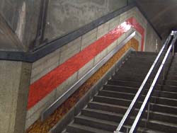 Tiles follow the line of a staircase