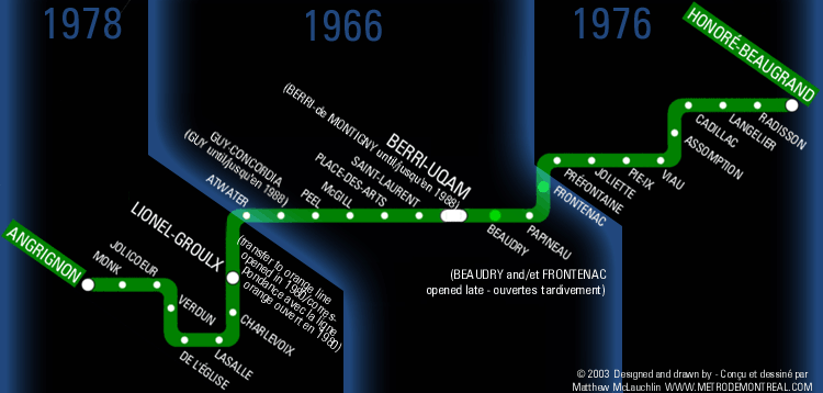 Un train MR-63 Ã  la station HonorÃ©-Beaugrand sur la ligne verte