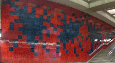 Stairway to Angrignon platform with mural by Jean-Paul Mousseau