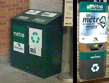 Recycling bins at Bonaventure and Atwater stations