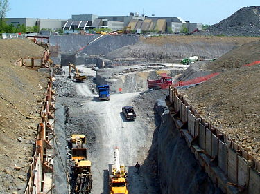 Excavation of the station, pit, and garage