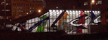 Exterior view of the kiosk by night