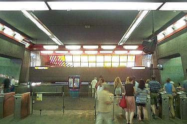 View of the mezzanine with Marcelle Ferron's stained-glass window above