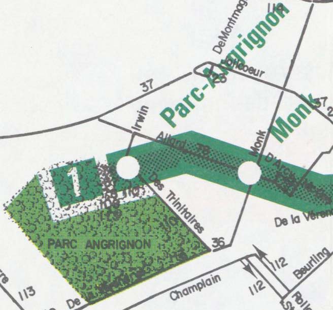 A 1983 CTCUM map showing the station's name as Parc-Angrignon.