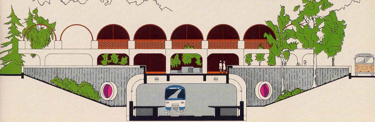 Cross-sectional architectural diagram of the station.