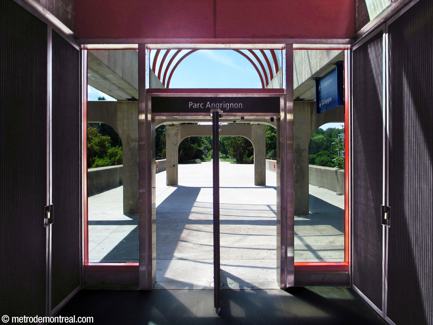 Southwestern exit towards the park, showing the walkway running on top of the station trainroom and the domes above it.