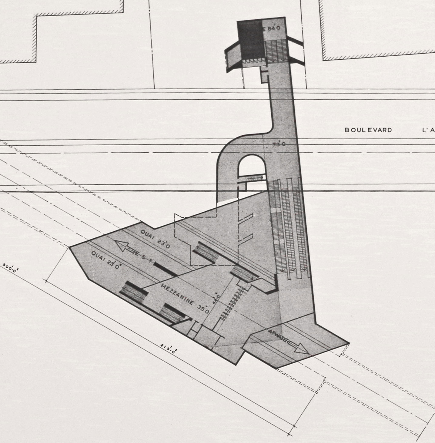 Plan architectural montrant le deuxième édicule projeté du côté ouest du boulevard de l'Assomption