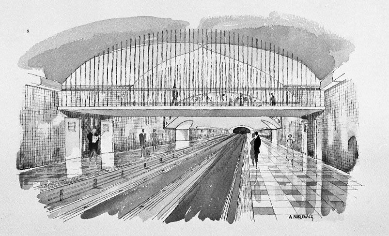 Esquisse architecturale des quais et de la passerelle
