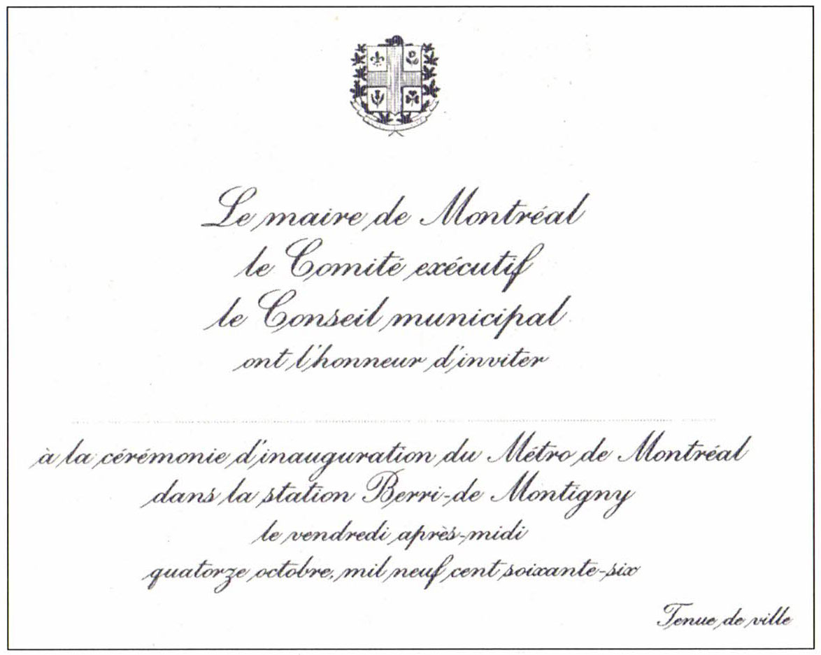 Carton d’invitation pour l’inauguration du métro, le 14 octobre 1966.