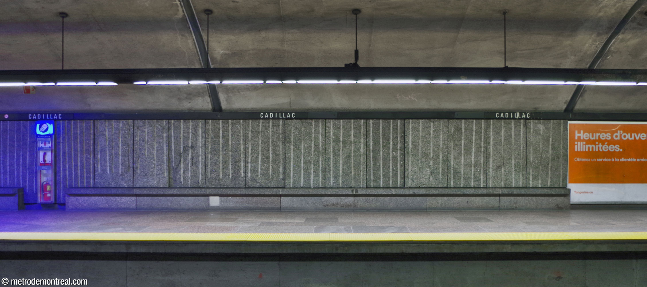 One of the platform's long granite benches.