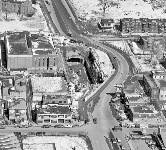 The station excavation during construction.