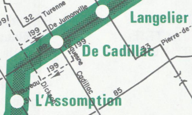 A 1983 CTCUM map showing the station’s name as De Cadillac.