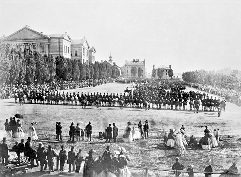 A military parade in the Champ-de-Mars in 1866.