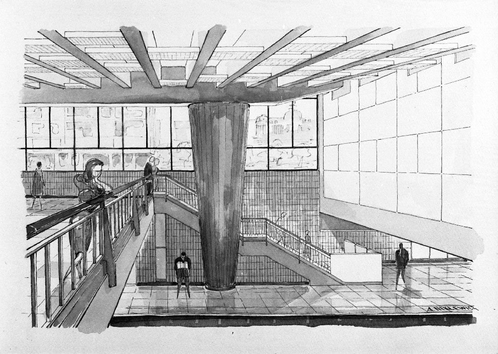 Architectural sketch of the parapet over the platforms.