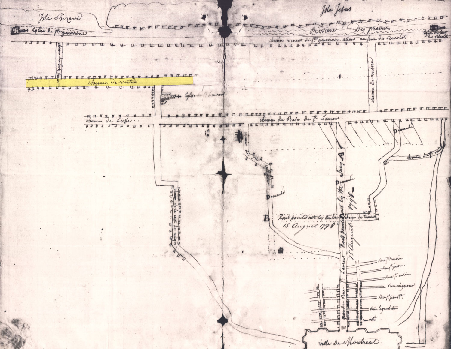 Plan datant de 1798 montrant le « chemin de Vertus » à Saint-Laurent