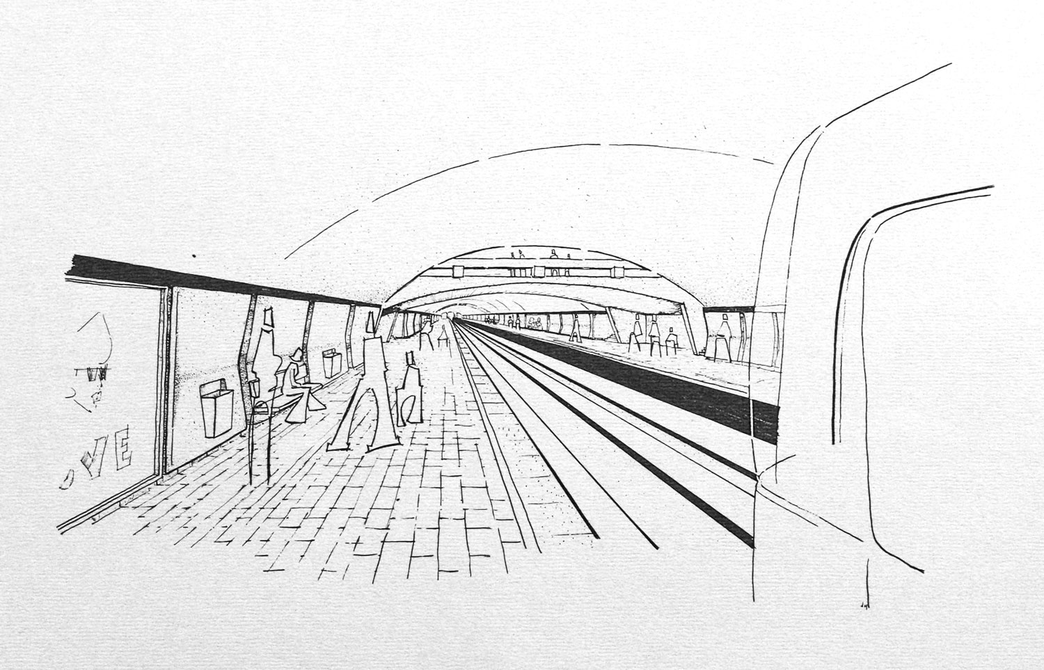 Architect's rendering of De l'Église station, showing original side-platform design.