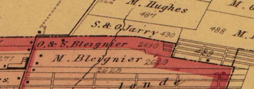 Plan (1879) des terrains appartenant aux familles Bleignier et Jarry.