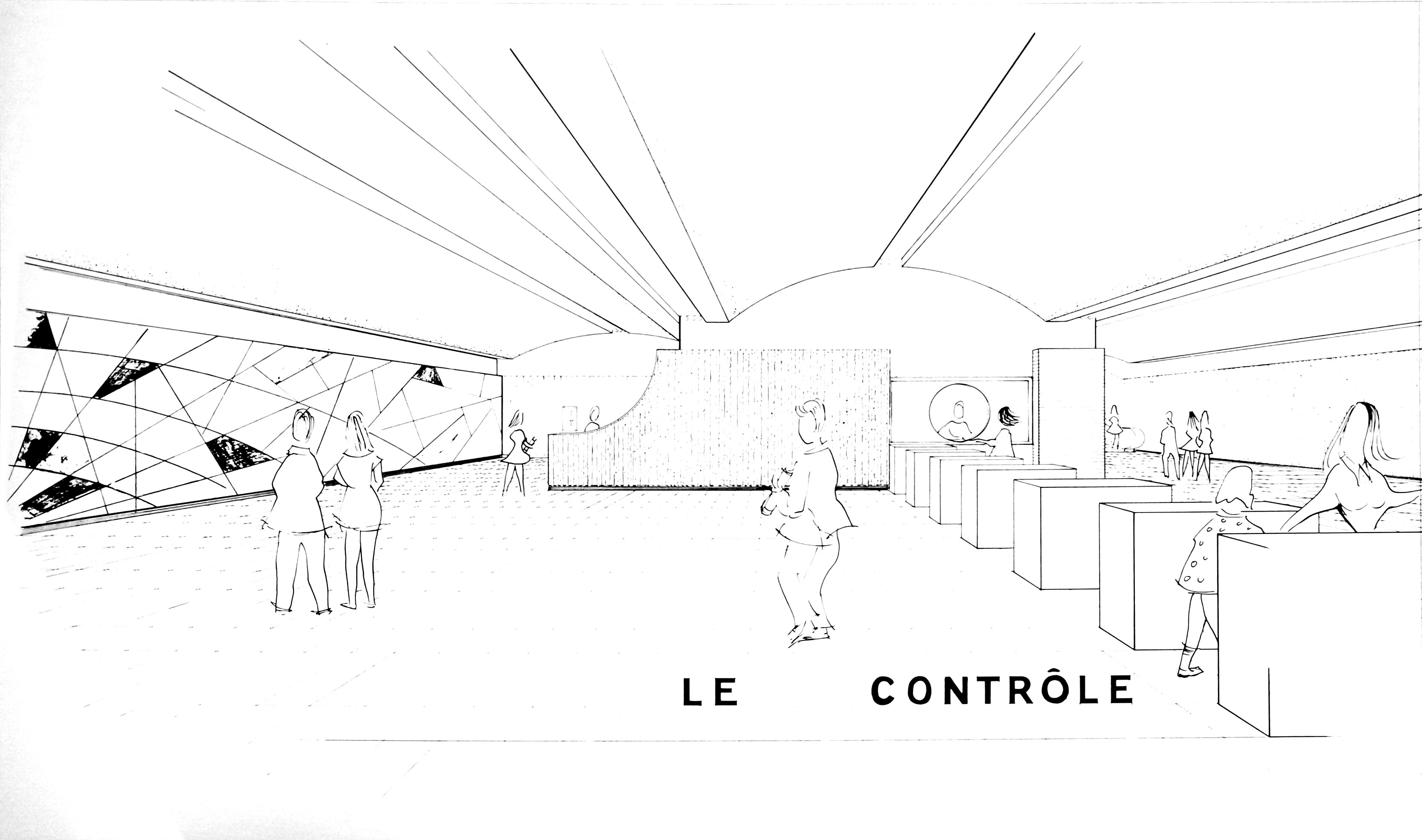 Esquisse architecturale de la salle de contrôle.