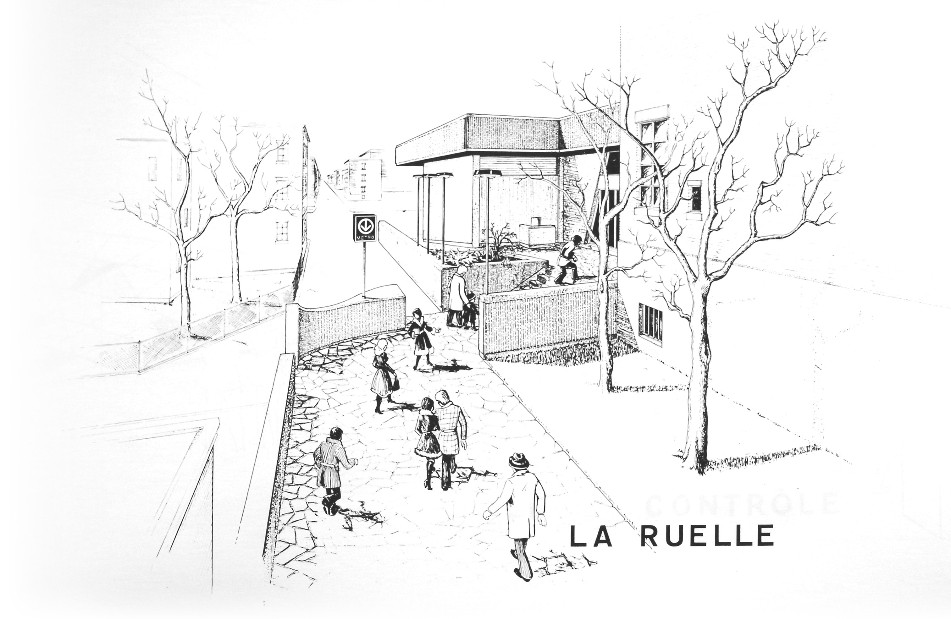 Esquisse architecturale de l'aménagement prévu de la ruelle derrière l'édicule sud.