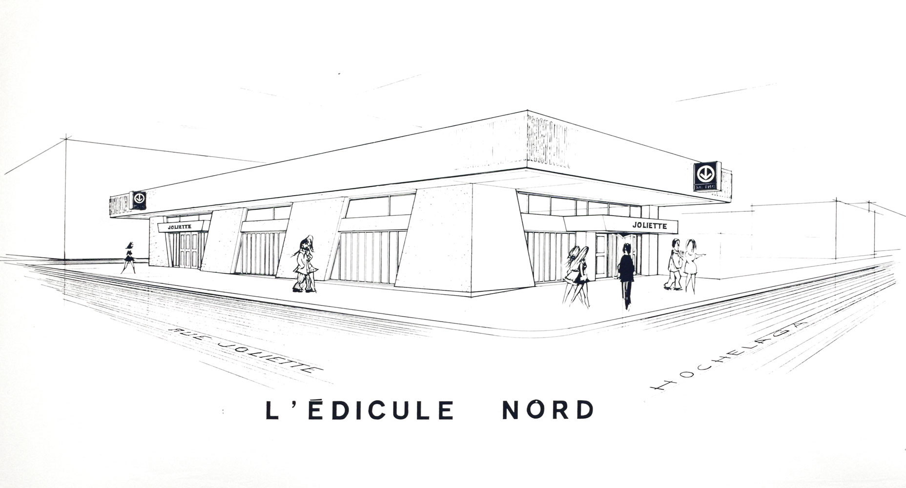 Esquisse architecturale de l’édicule nord, montrant les fenêtres diagonales prévues pour les édicules.