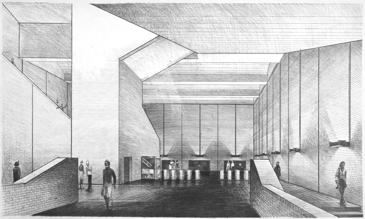 Architectural sketch of the ticket hall.