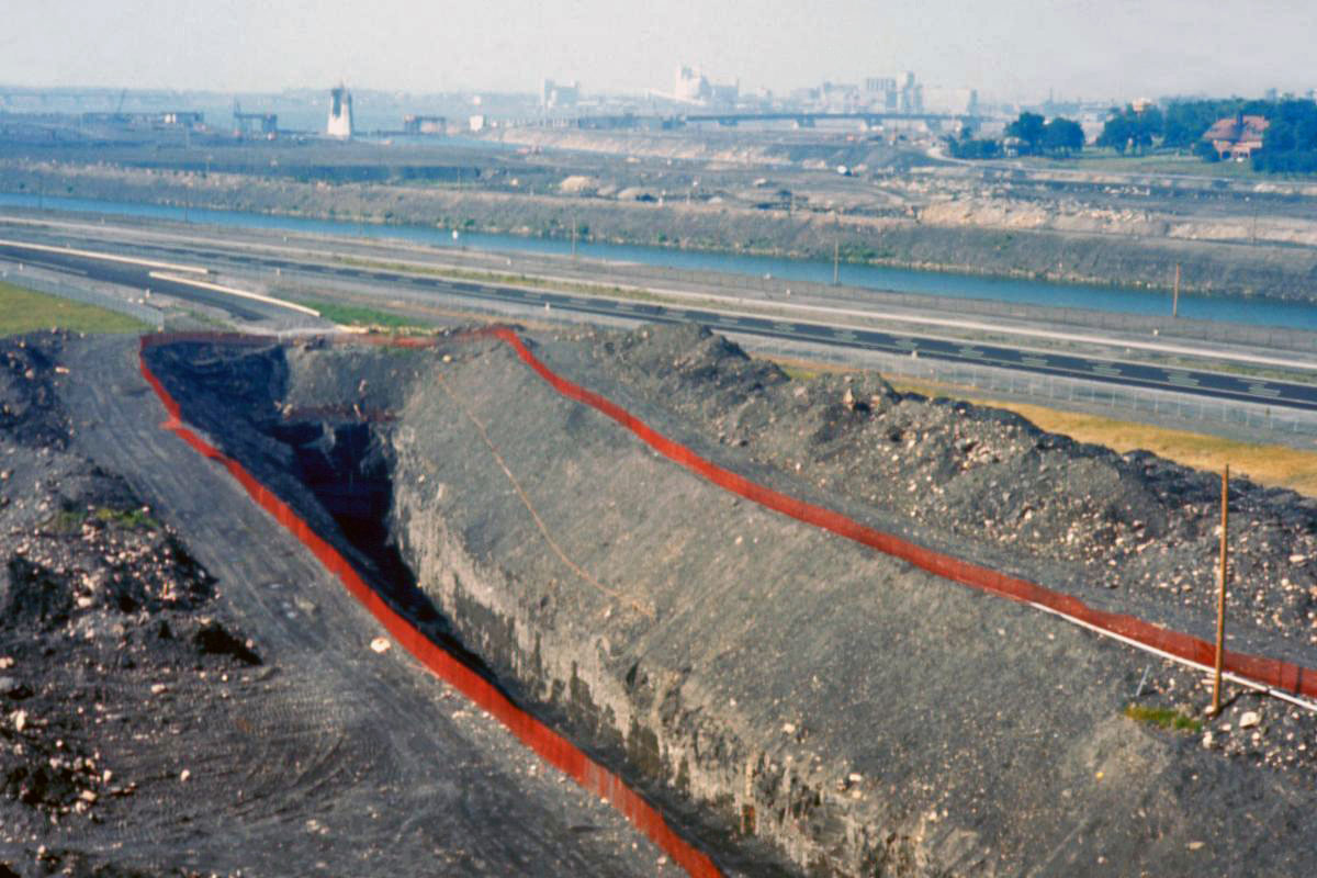Open-cut excavation for the tunnel leading to the station, adjacent to the Saint Lawrence Seaway.
