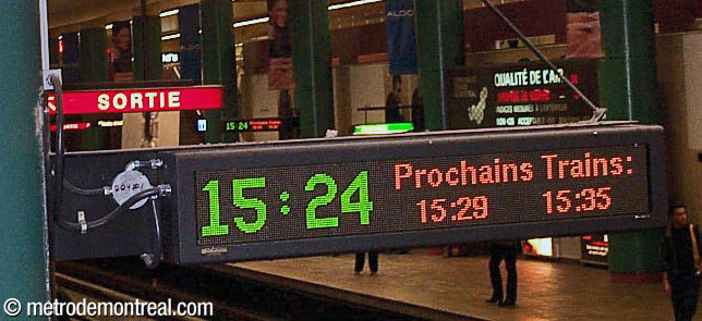 Prototype LED headway displays were installed at McGill in the early 2000s, an ancestor of today's display screens