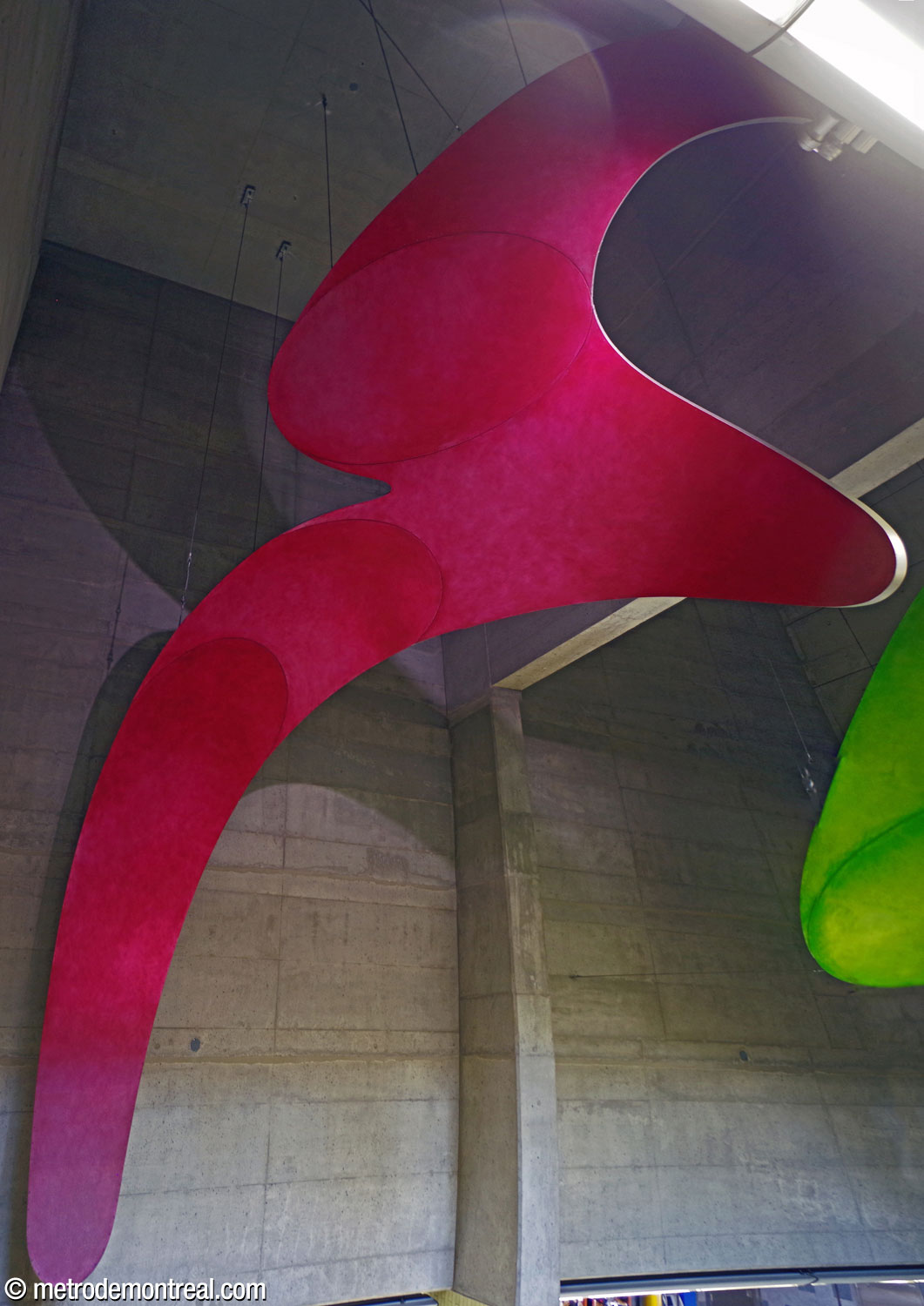 One of the elements of Hélène Rochette's artwork Les fluides, painted raspberry red.