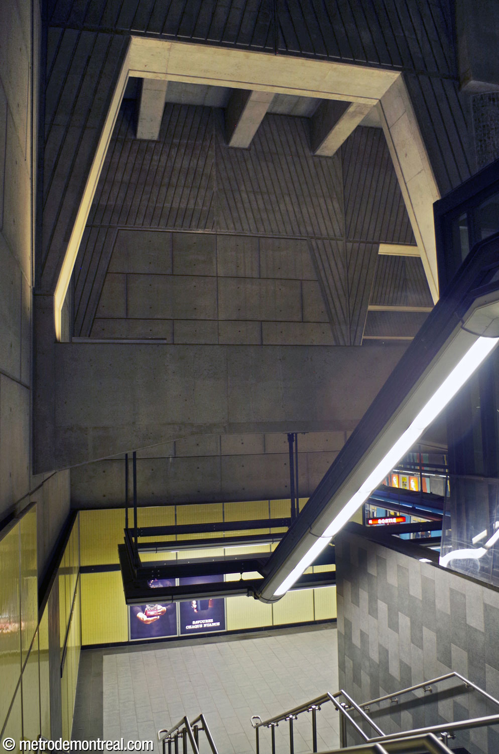 The volume and brace above the stairwell leading from a platform up to the crossover.