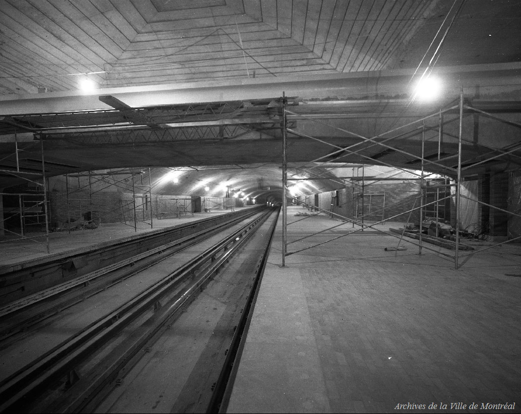 The station's transept during construction, July 1966.