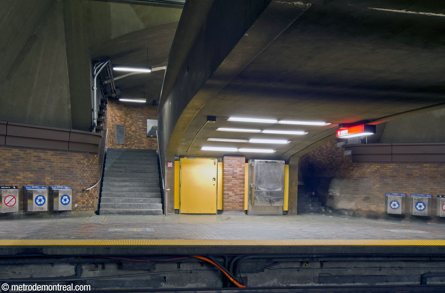 The stairs leading up to the crossover from the Montmorency platform.