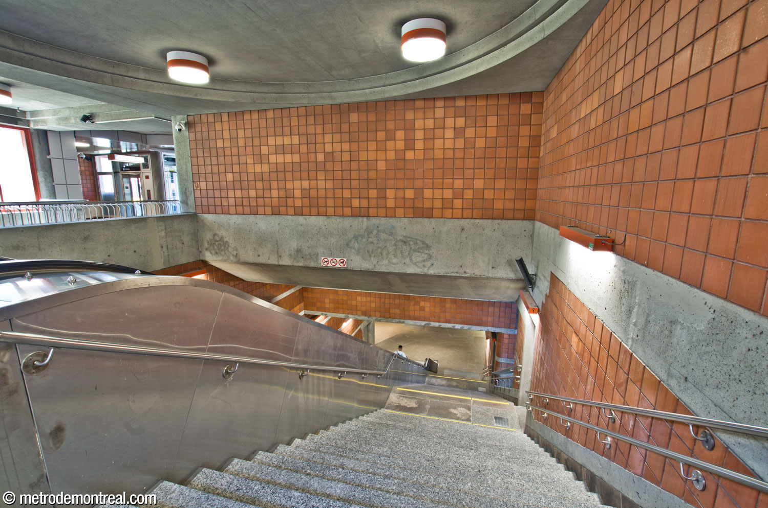 View looking down the main stairwell from the headhouse to the ticket hall level.