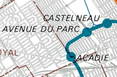 Plan des prolongements projetés produit par le BTM en 1976, montrant la station sous le nom « Avenue du Parc ».
