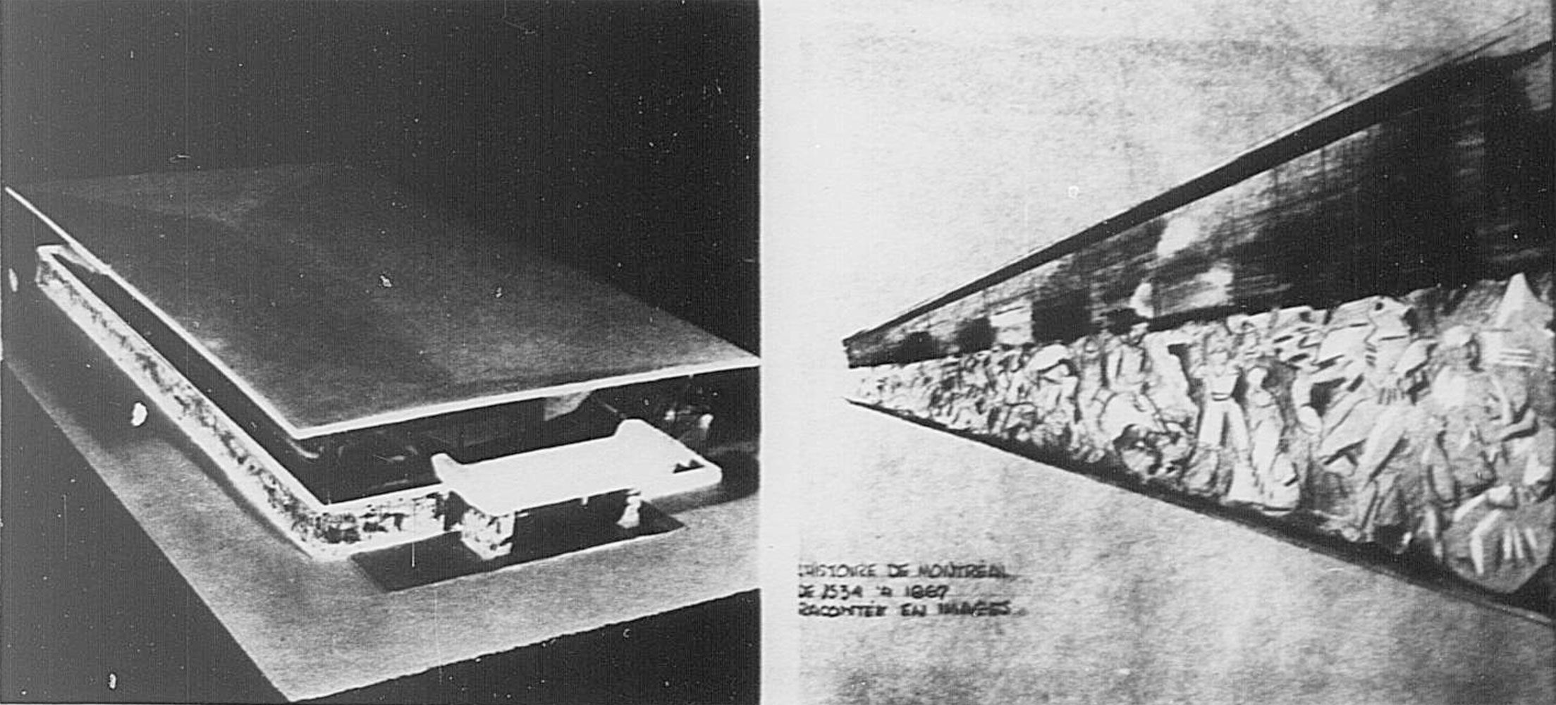 Modèle d'un relief en béton proposé pour l'extérieur de l'édicule originel, l'œuvre de Robert LaPalme.