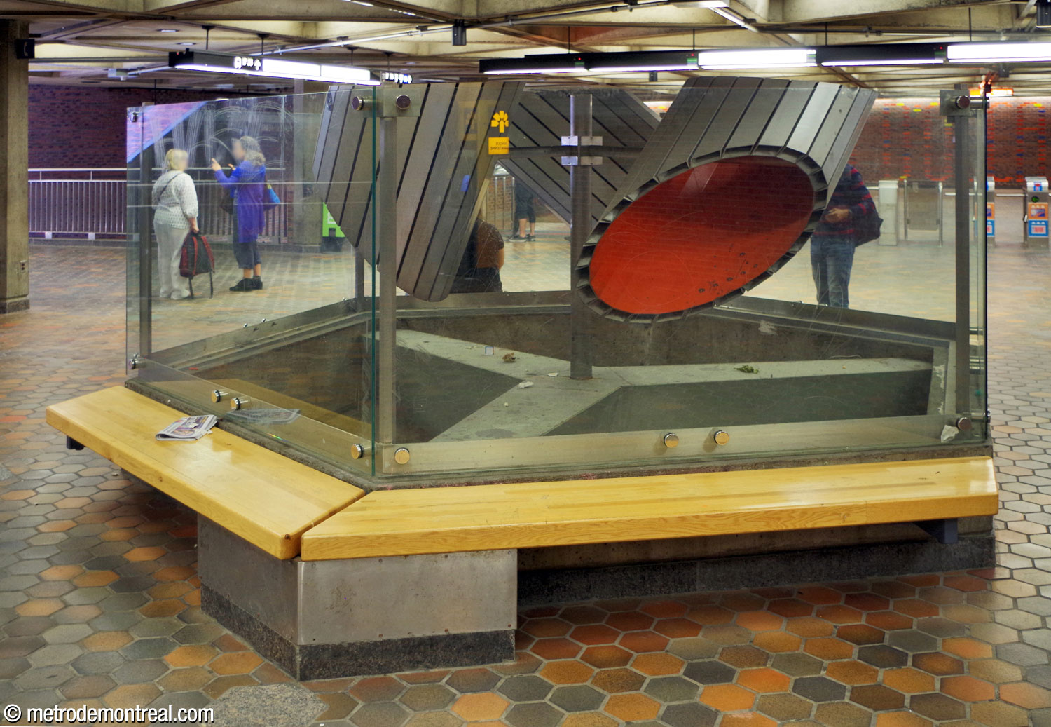 The upper section of Jacques de Tonnancour's mobile sculpture, on the concourse level.