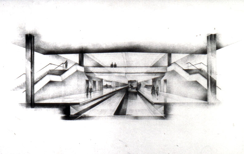 Architectural perspective drawing of the trainroom.