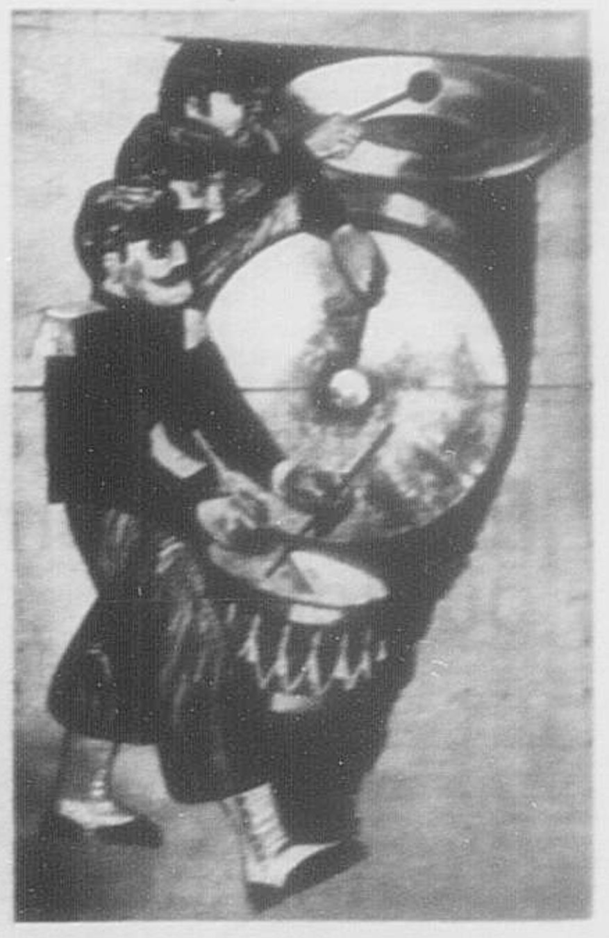 Detail of a sketch of an artwork by Philip Surrey planned for Sherbrooke station, depicting the Saint-Jean-Baptiste Day parade.