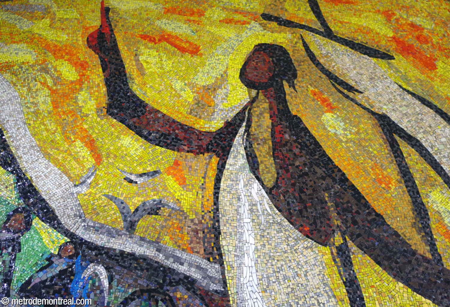 Detail of the mosaic by Gabriel Bastien and Andrea Vau on the Côte-Vertu platform, depicting Saint John the Baptist.