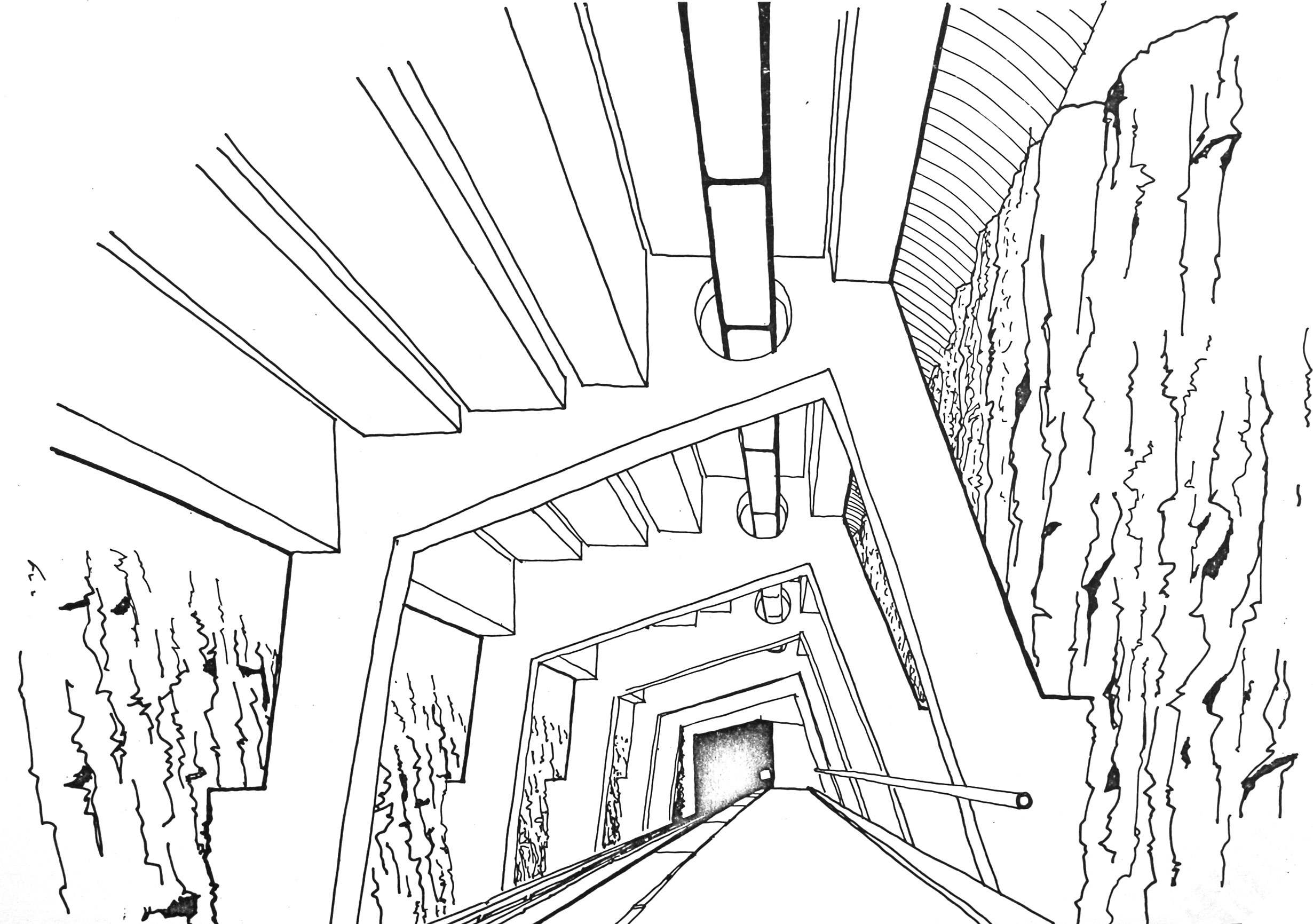 Architectural sketch showing the planned use of bare rock on one of the platforms