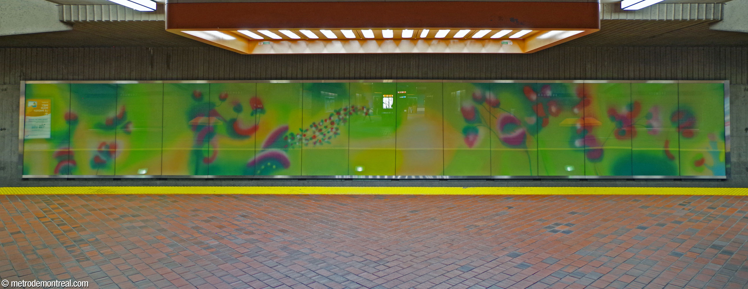 One of the four reinstalled segments of the 'spring' component of the mural cycle Les quatre saisons by Claude Guité, on the lower-level Montmorency platform.
