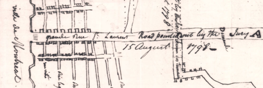 1798 map showing the 'grande Rue St. Laurent' outside the city walls.