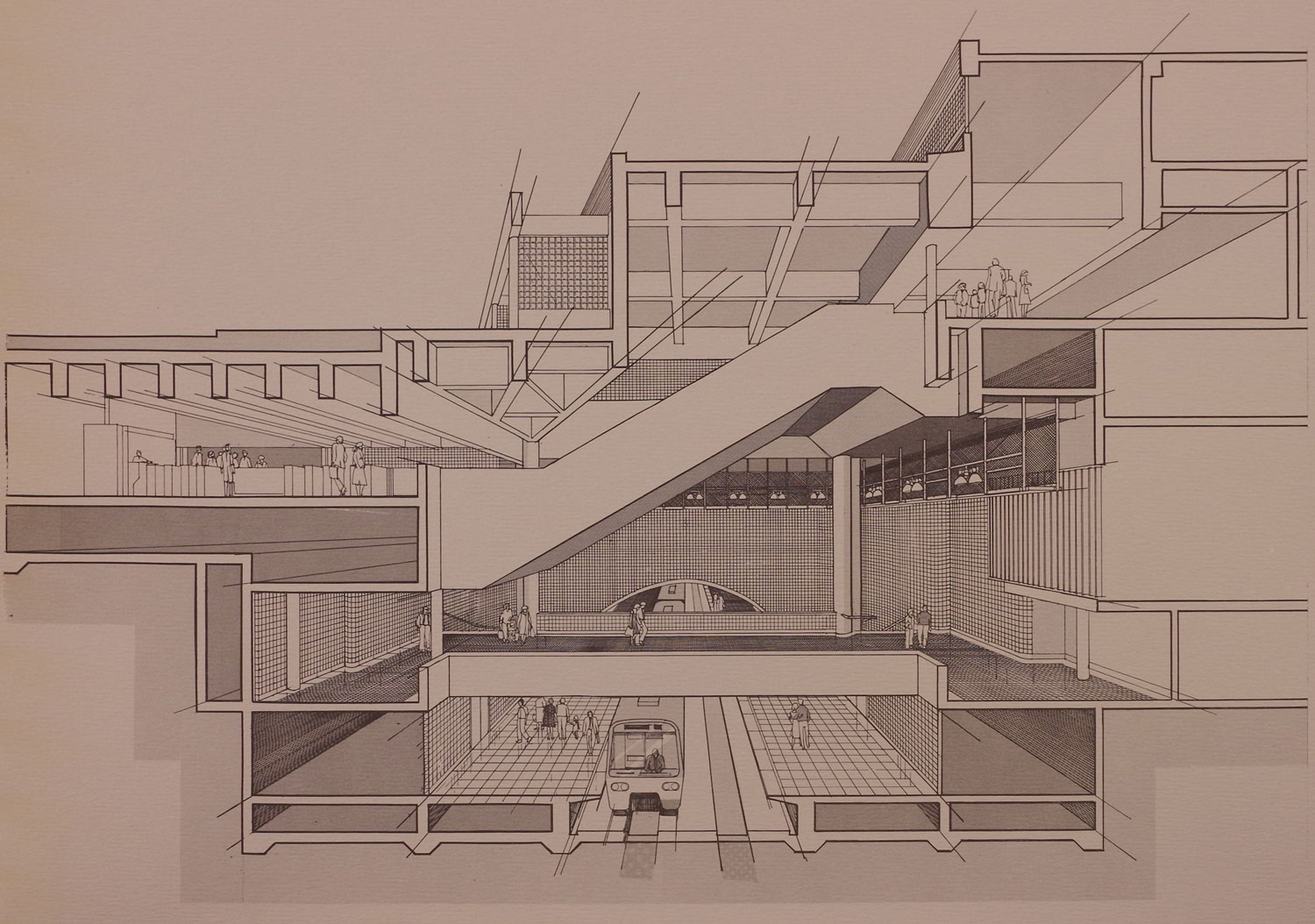 Architectural sketch of the station's central volume.