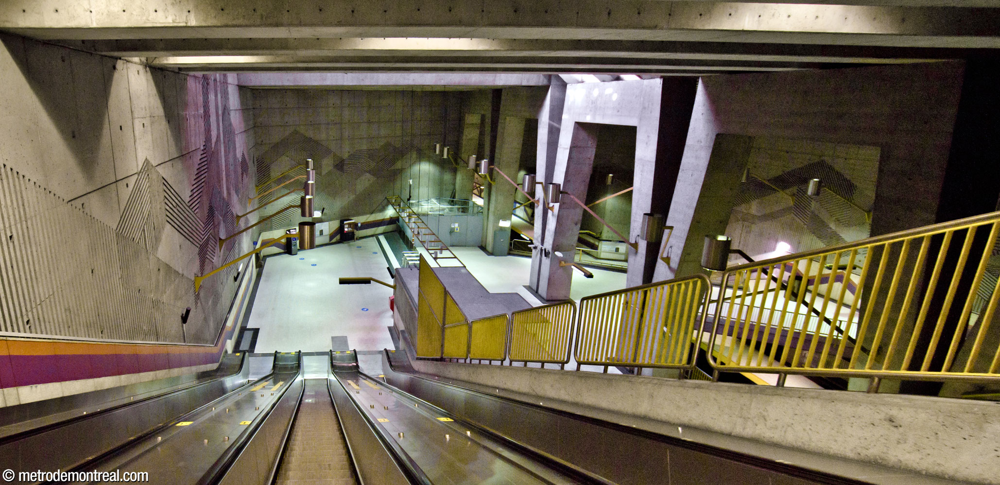 The station's great volume and ticket hall seen from the top of the stairs leading down from the entrances.