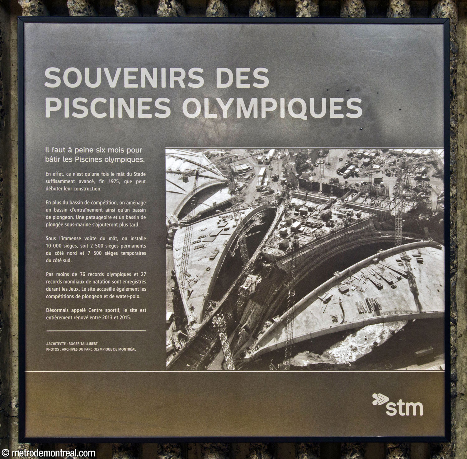 Historical panel on the Olympic pools, located at platform level