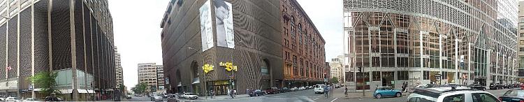 Panorama de la station McGill from the corner of rue Union and boul. De Maisonneuve