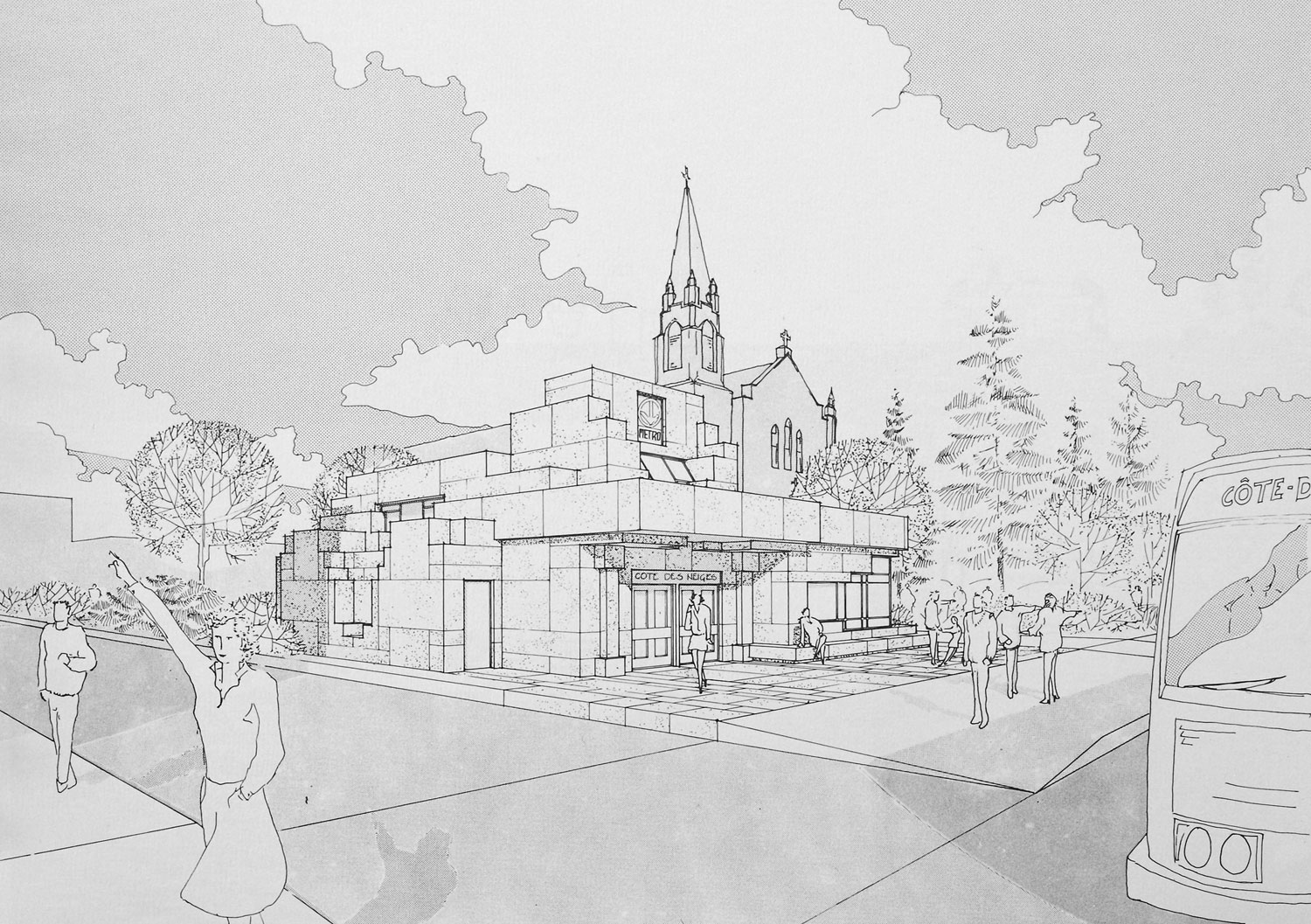 Architectural sketch of the Côte-des-Neiges Ouest headhouse.